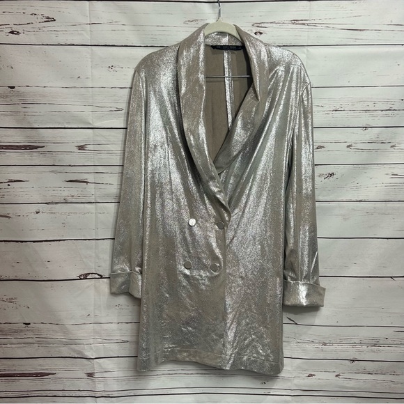 Zara Basic Collection Shimmery Over-Sized Jacket Sz XS Suede Like Metallic - Picture 5 of 9